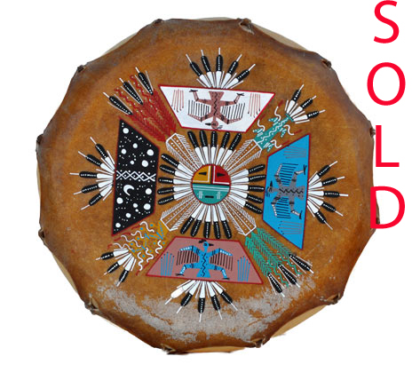 Frank Martin | Navajo Storm Sandpainting on Cochiti Drum | Penfield Gallery of Indian Arts | Albuquerque, New Mexico