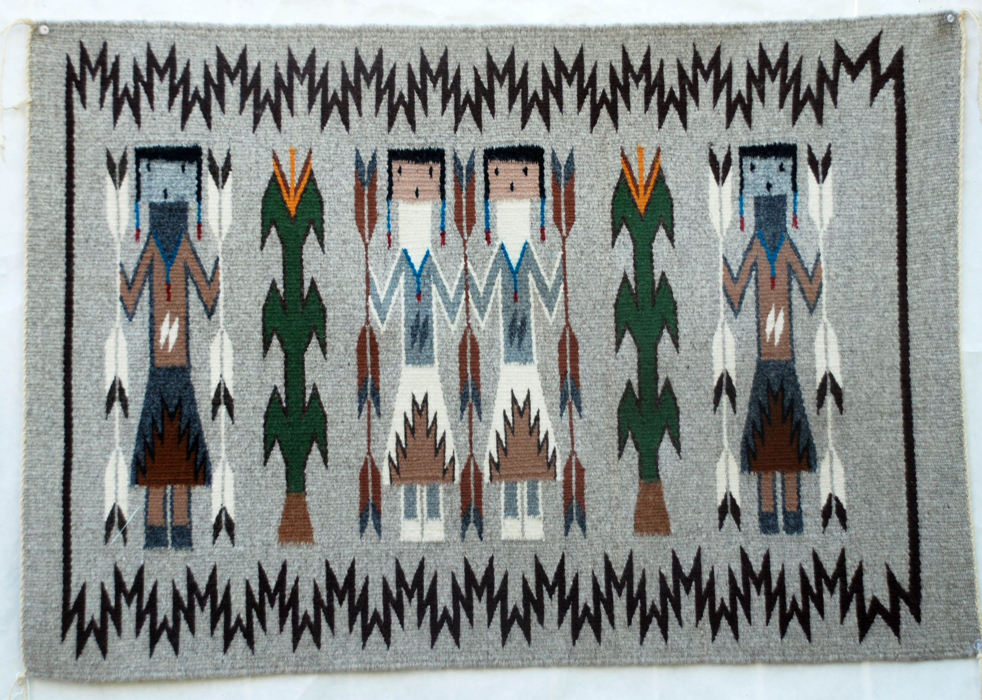 Louise White | Navajo Yei Rug with Yeiis and Sacred Corn | Penfield Gallery of Indian Arts | Albuquerque, New Mexico